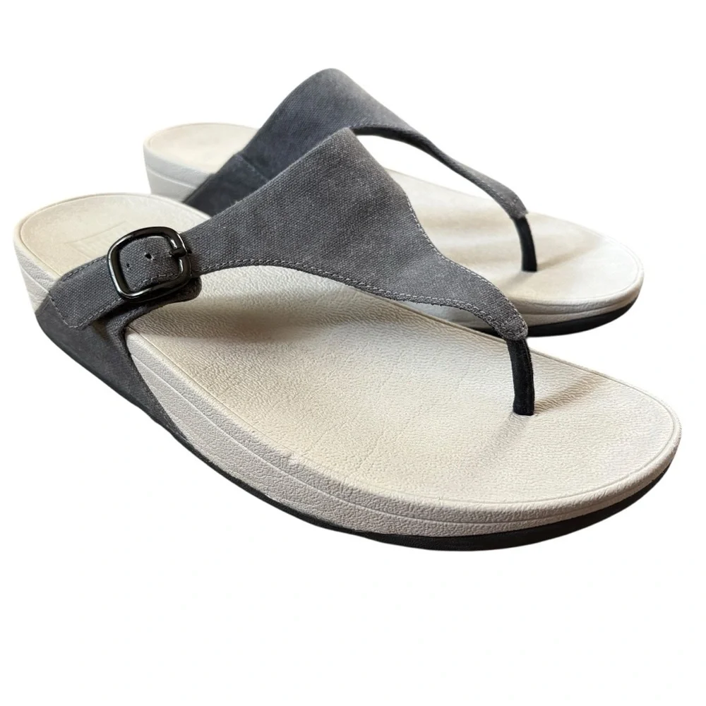 FitFlop toe-post gray canvas thong sandals size 10